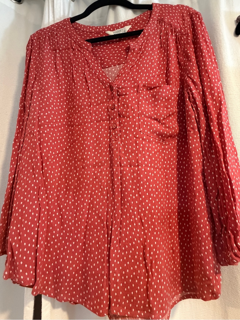 Market & Spruce Coral Red Dot Button-Front Henley